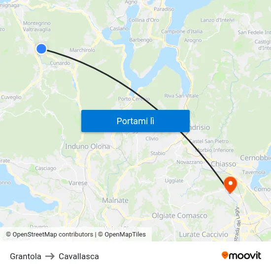 Grantola to Cavallasca map