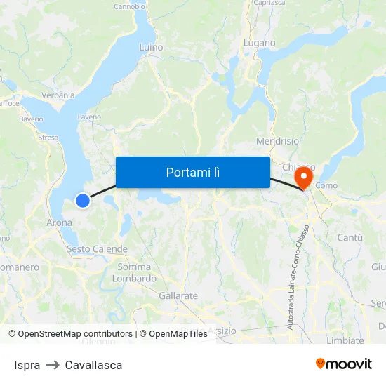 Ispra to Cavallasca map