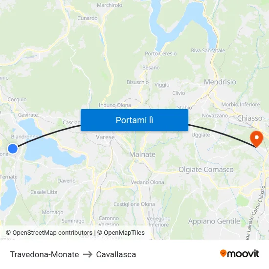 Travedona-Monate to Cavallasca map