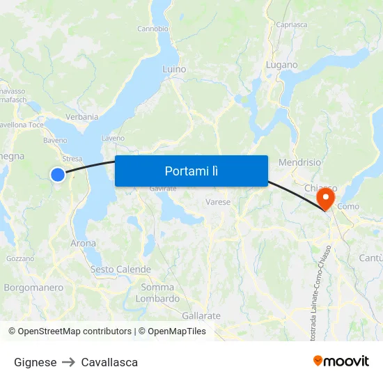 Gignese to Cavallasca map