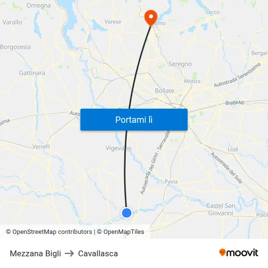 Mezzana Bigli to Cavallasca map
