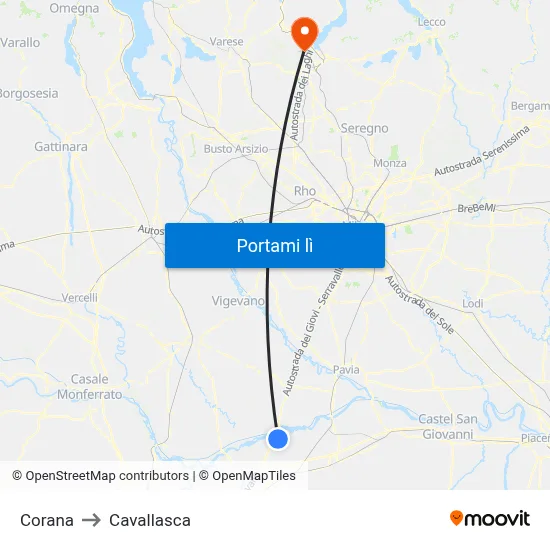 Corana to Cavallasca map