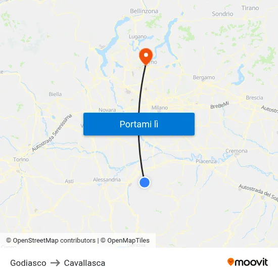 Godiasco to Cavallasca map