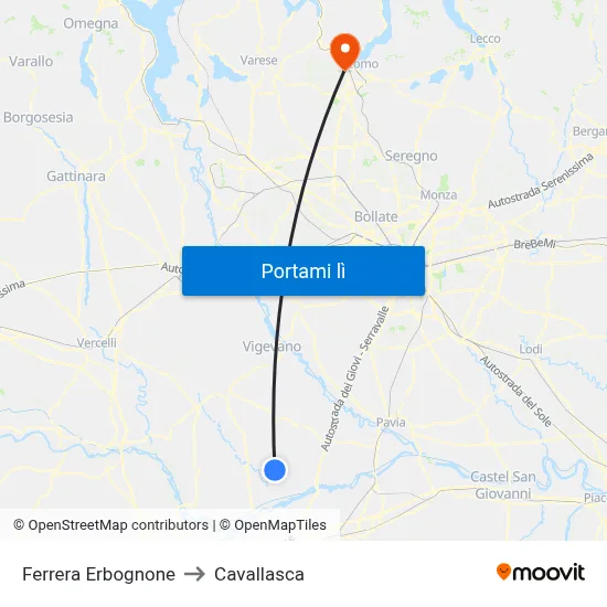 Ferrera Erbognone to Cavallasca map