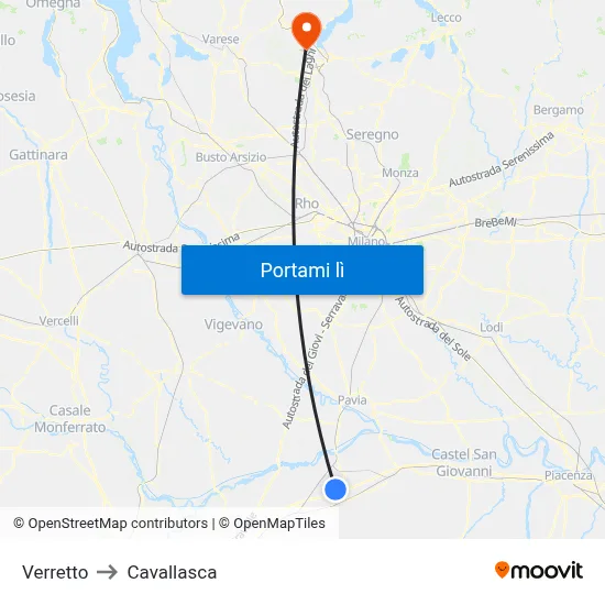 Verretto to Cavallasca map