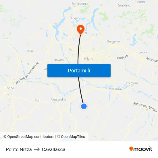 Ponte Nizza to Cavallasca map