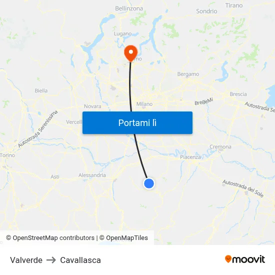 Valverde to Cavallasca map
