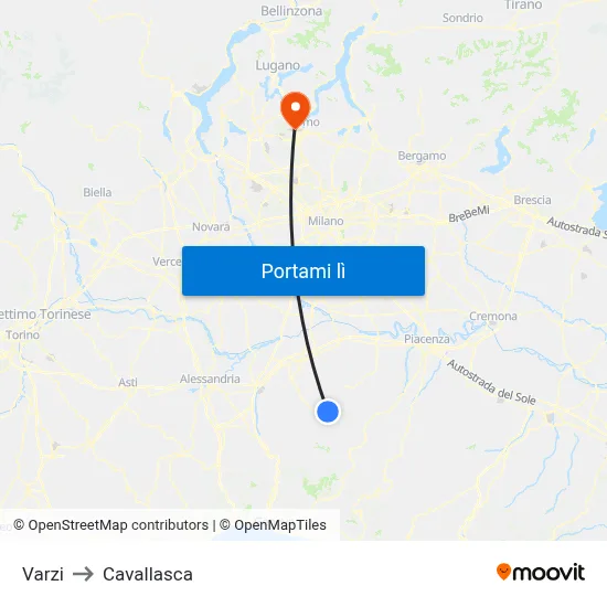 Varzi to Cavallasca map