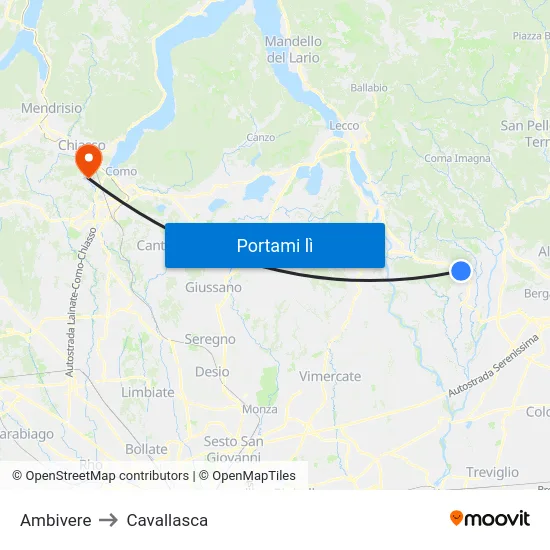 Ambivere to Cavallasca map