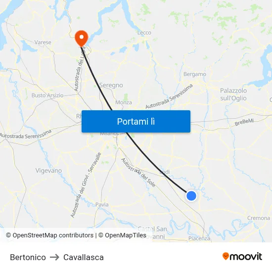 Bertonico to Cavallasca map