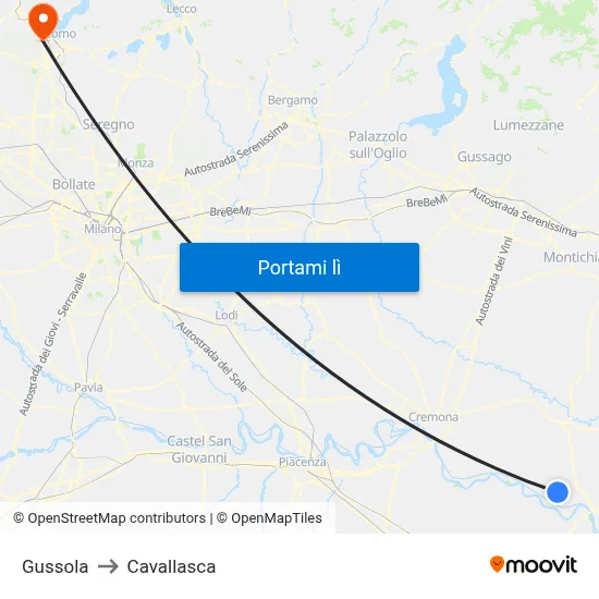 Gussola to Cavallasca map