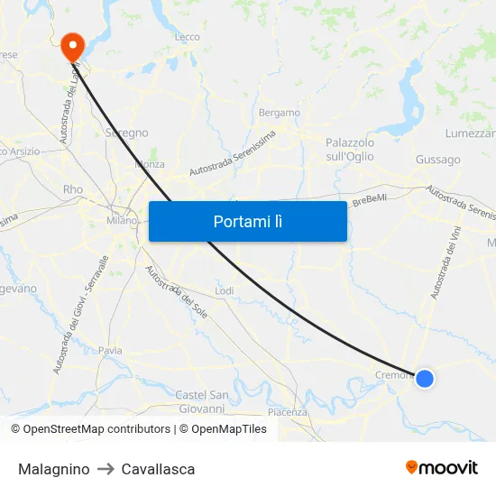 Malagnino to Cavallasca map