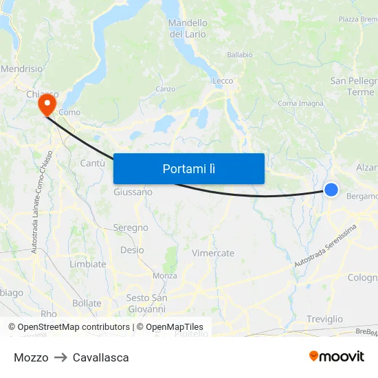 Mozzo to Cavallasca map