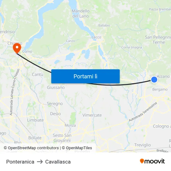 Ponteranica to Cavallasca map