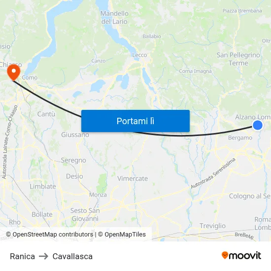 Ranica to Cavallasca map