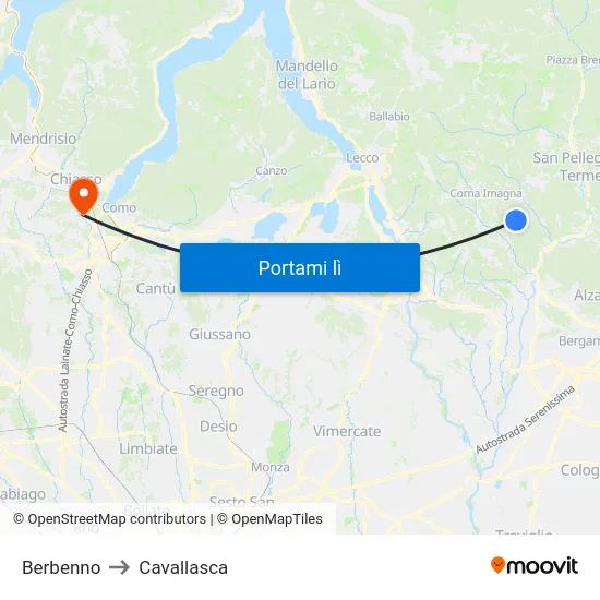 Berbenno to Cavallasca map