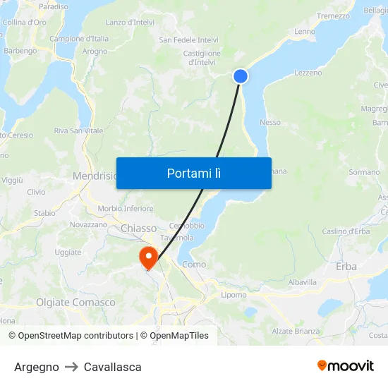 Argegno to Cavallasca map