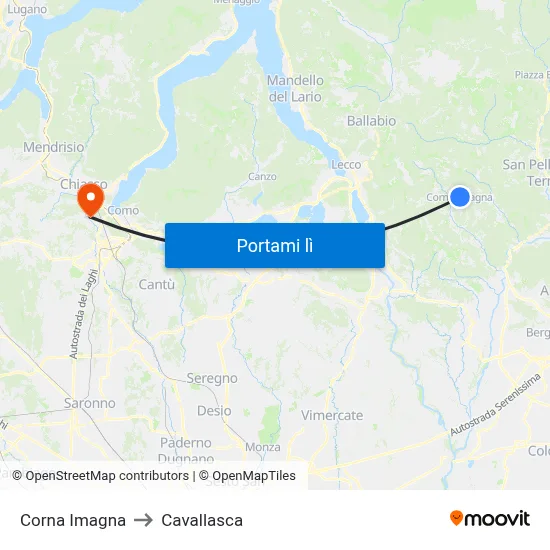 Corna Imagna to Cavallasca map