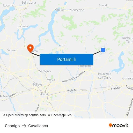 Casnigo to Cavallasca map