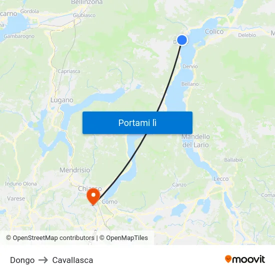 Dongo to Cavallasca map