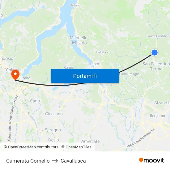 Camerata Cornello to Cavallasca map