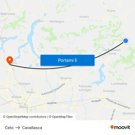 Ceto to Cavallasca map