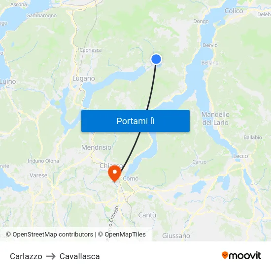 Carlazzo to Cavallasca map