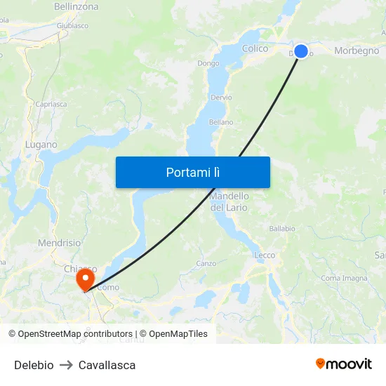 Delebio to Cavallasca map