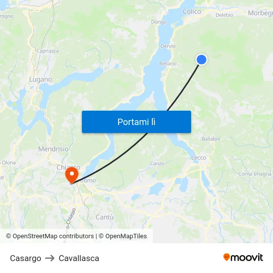 Casargo to Cavallasca map