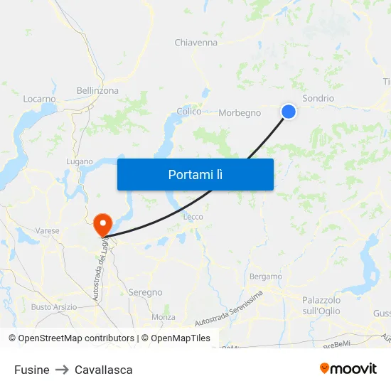Fusine to Cavallasca map
