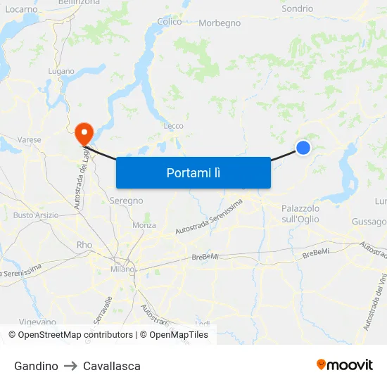 Gandino to Cavallasca map