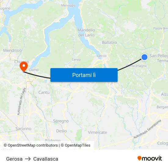 Gerosa to Cavallasca map