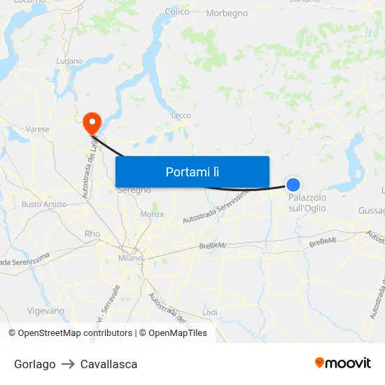 Gorlago to Cavallasca map