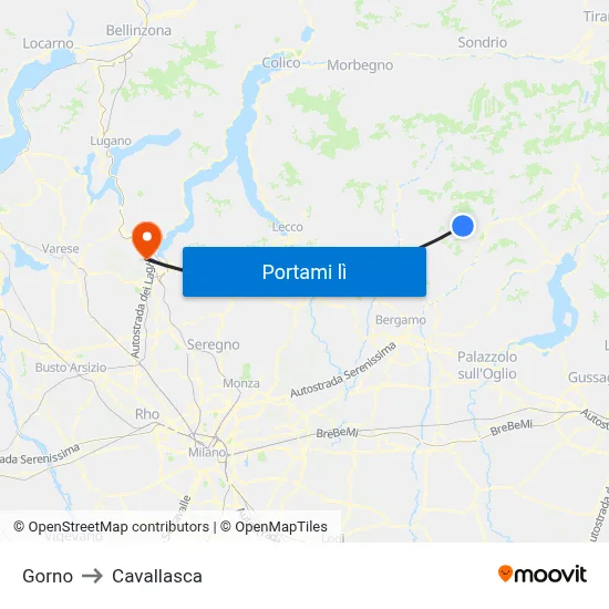 Gorno to Cavallasca map