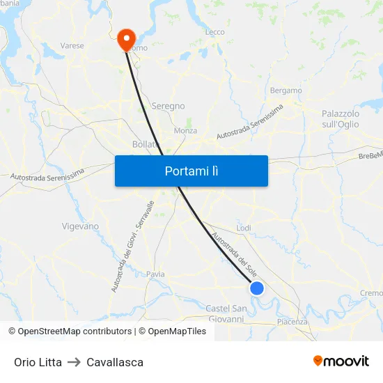 Orio Litta to Cavallasca map