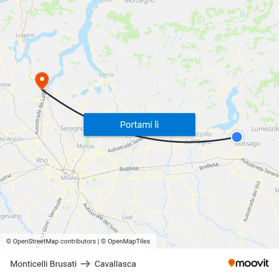 Monticelli Brusati to Cavallasca map