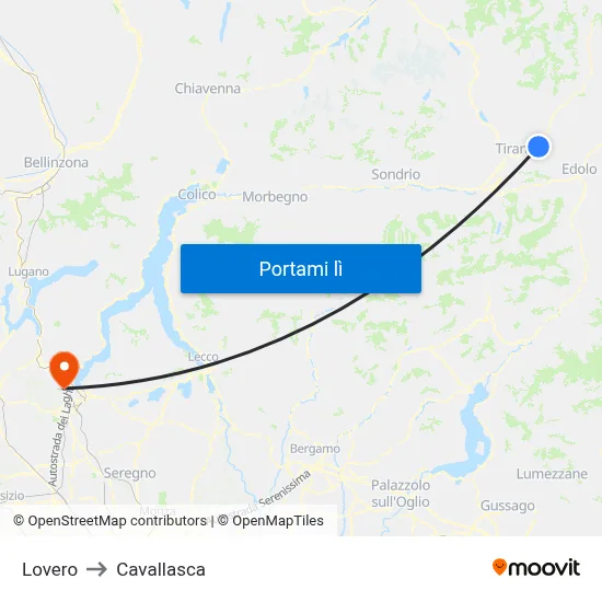 Lovero to Cavallasca map