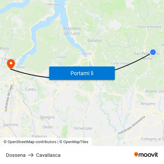 Dossena to Cavallasca map
