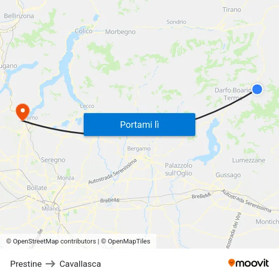 Prestine to Cavallasca map