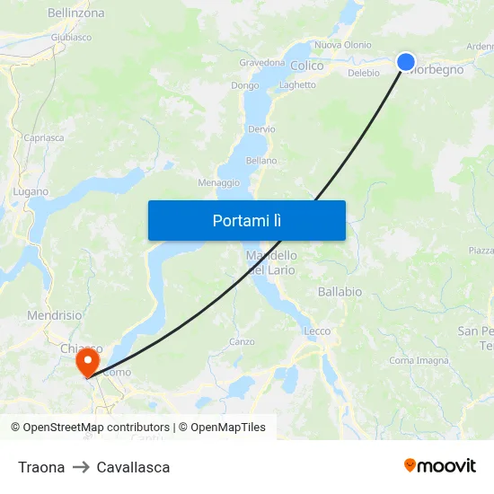 Traona to Cavallasca map