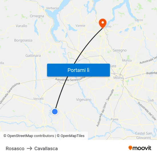 Rosasco to Cavallasca map