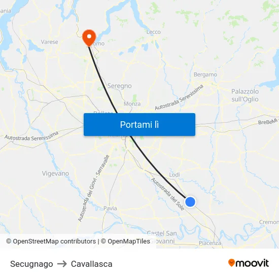 Secugnago to Cavallasca map