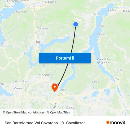 San Bartolomeo Val Cavargna to Cavallasca map