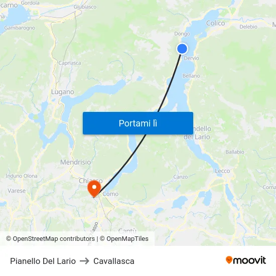 Pianello Del Lario to Cavallasca map