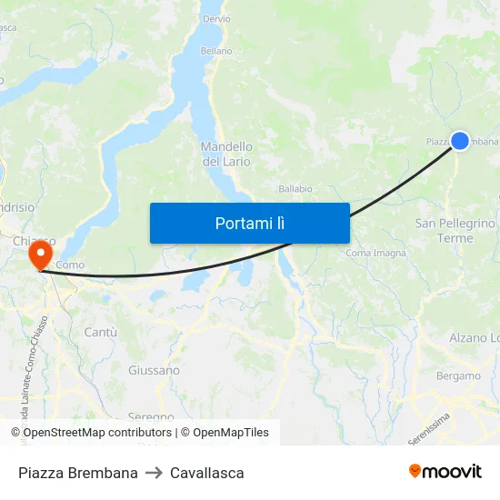 Piazza Brembana to Cavallasca map