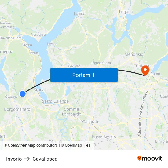 Invorio to Cavallasca map