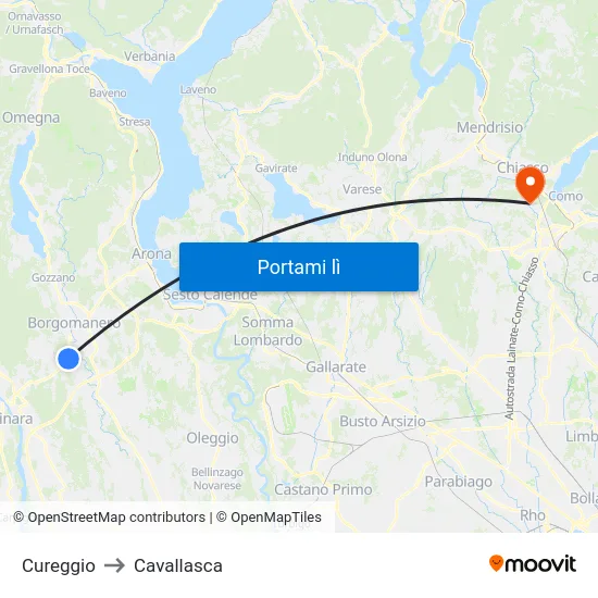 Cureggio to Cavallasca map
