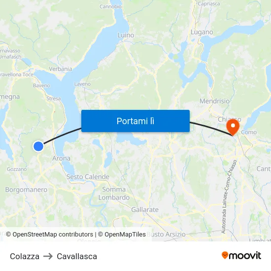 Colazza to Cavallasca map
