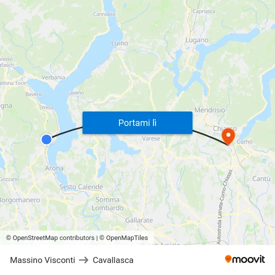 Massino Visconti to Cavallasca map