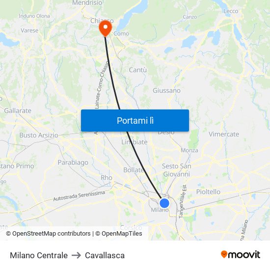 Milano Centrale to Cavallasca map